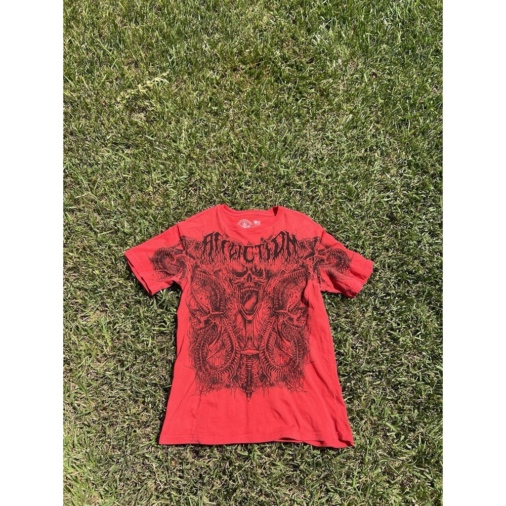 Affliction Shirt Mens Med Red Skull Graphic Tee 100% Cotton Casual Preppy Logo